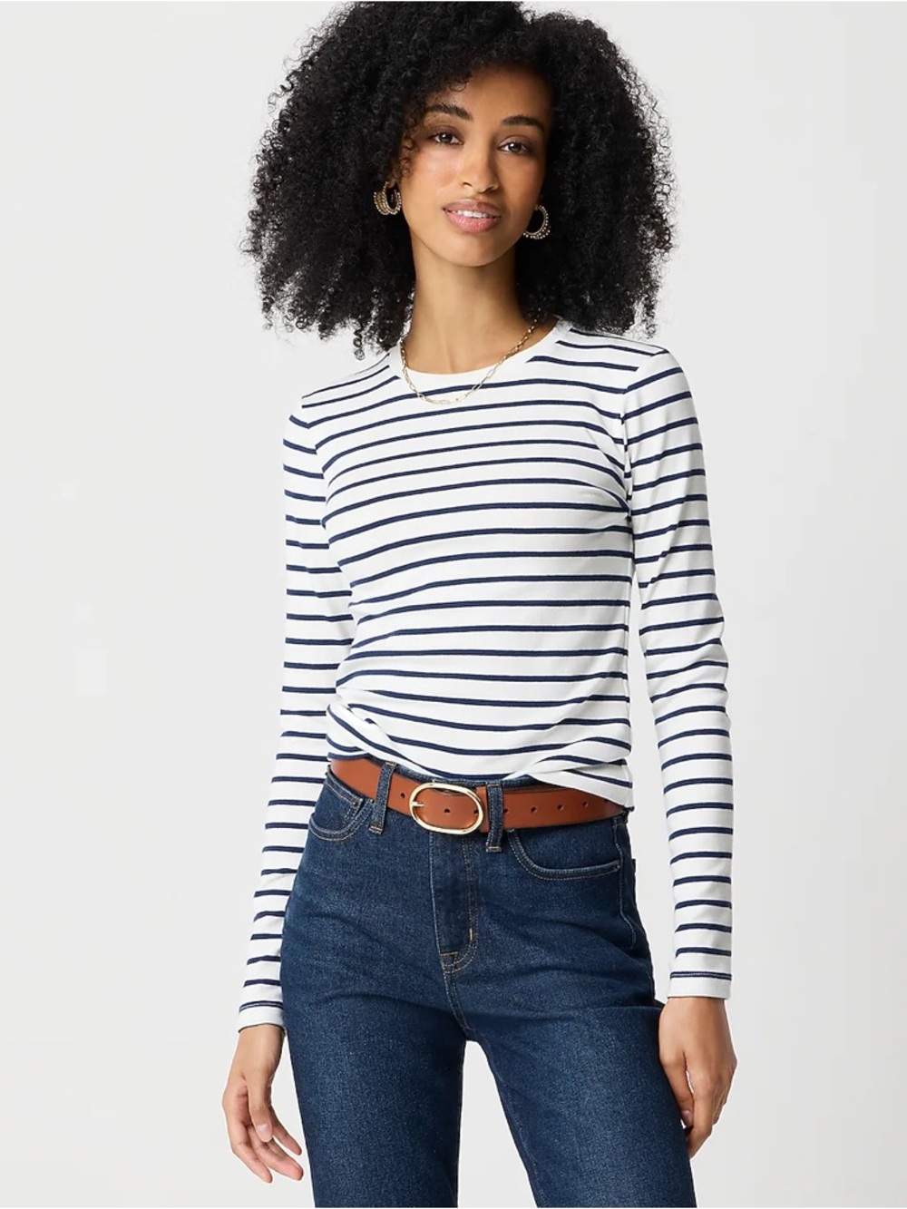 J. Crew Factory Long-Sleeve Striped Everyday Tee Size 3X Ivory Antique Navy